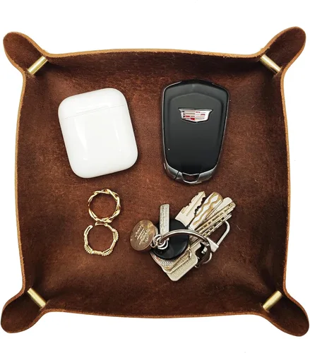 WOBACWVO Bandeja de valet de cuero, bandeja de recepción, bandeja de recepción, organizador de mesita de noche, almacenamiento para carteras,