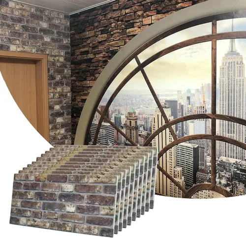 Vista 39 de Dundee Deco Paneles de pared 3D de ladrillo sintético, revestimiento, paneles de pared con aspecto de piedra roja y naranja, revestimiento de espuma