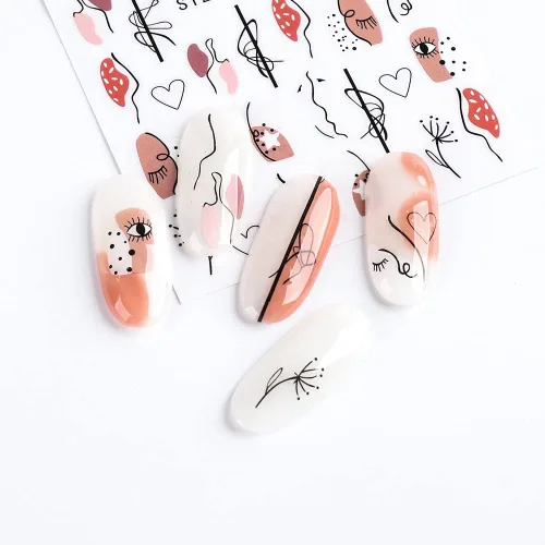 Vista 2 de 8 hojas de calcomanías para arte de uñas, diseños de líneas abstractas, diseños geométricos para uñas, diseño de geometría de amor de corazón