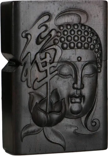 Vista 29 de Carcasa exterior de encendedor tallado en madera negra de ébano natural para kit de inserción Zippo (1000 brazos Avalokiteshvara de la diosa 3#)