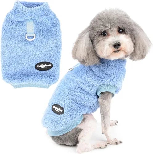 Vista 11 de Zunea Suéter de forro polar para perro, abrigo cálido de invierno para perros pequeños, ropa suave y mullida para cachorros con anillo en D para Azul