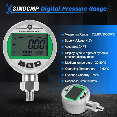 Vista 4 de SINOCMP Kit de manómetro digital con mangueras de prueba, kit de prueba de presión de agua de gas hidráulico con juego de retroiluminación