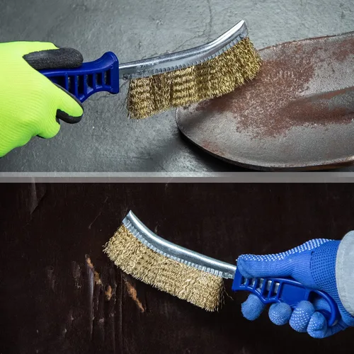 Vista 4 de SALI Cepillos de alambre para limpieza de eliminación de óxido, herramienta de cepillo de acero resistente de 11 pulgadas de largo con mango