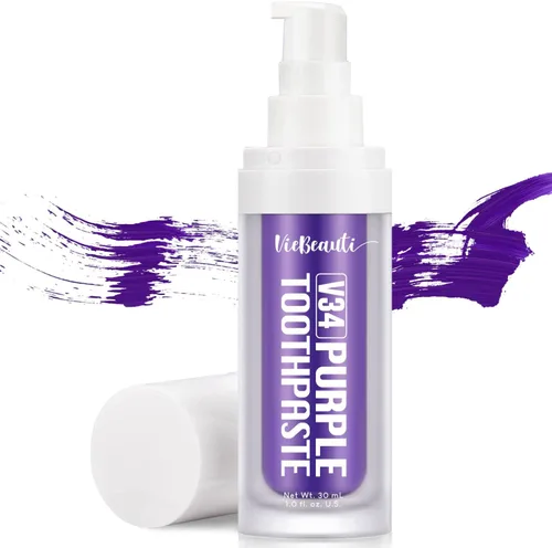 Viebeauti Pasta de dientes púrpura para blanqueamiento dental, corrector de color morado, pasta de dientes blanqueadora de dientes, pasta de dientes