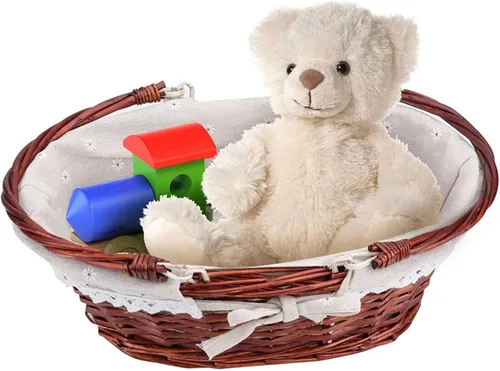 Vista 6 de 2 cestas de mimbre para pícnic, cesta tejida de sauce marrón, cesta de frutas de Pascua, decoración de fiesta de boda, cesta de servir con asas