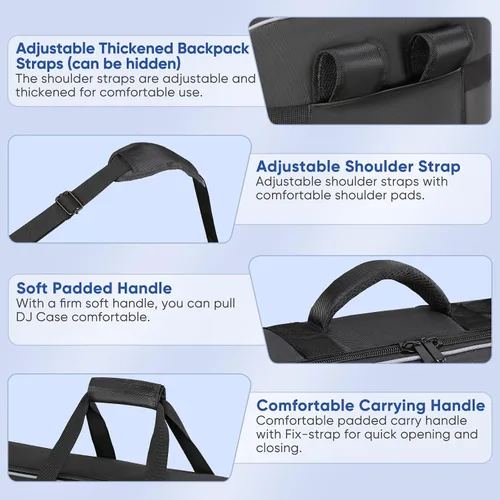 Vista 5 de Funda para controlador DJ con ruedas para DDJ-FLX10/GRV6/1000/REV7/REV5/SC Suave acolchado grueso, múltiples bolsillos para accesorios de DJ