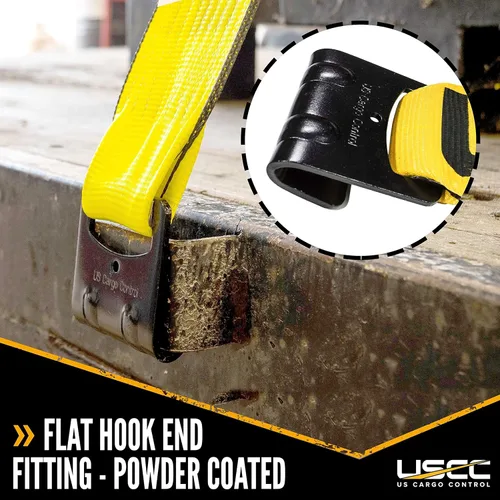Vista 7 de US Cargo Control Correa de trinquete amarilla resistente de 4 pulgadas x 40 pies con ganchos planos
