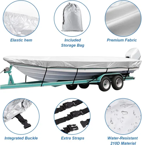 Vista 2 de SPORTYOUTH - Cubierta para barco, cubierta de barco remolcable de 3.6 m - 4.2 m impermeable de tela Oxford 210D anti-UV a prueba de polvo, apta
