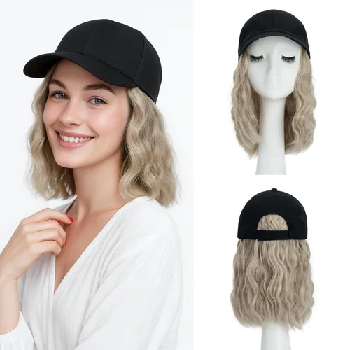 Vista 20 de SEGO Hat Wig, Hat with Hair Attached for Women Black Baseball Cap with Hair Extensions, Short Bob Baseball Cap Wig Adjustable Hats for Daily Party