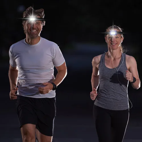 Vista 6 de Macarrie 30 linternas LED para adultos, para exteriores, Mardi Gras, con diadema ajustable, impermeables, con 3 modos, 90 pilas AAA para frente