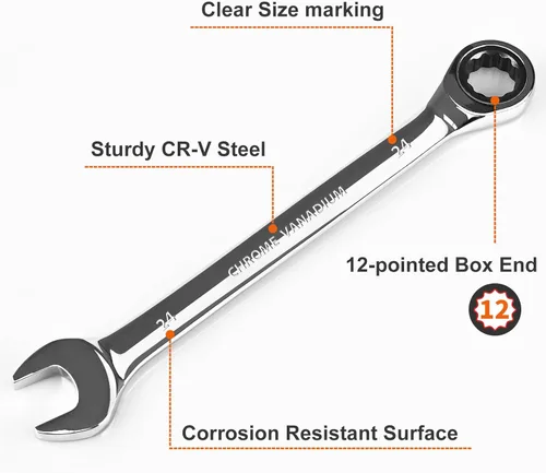 Vista 2 de Egofine Llave combinada métrica de trinquete de 0.94 pulgadas, llave de engranajes de grado industrial con diseño de 12 puntos, trinquete de 72