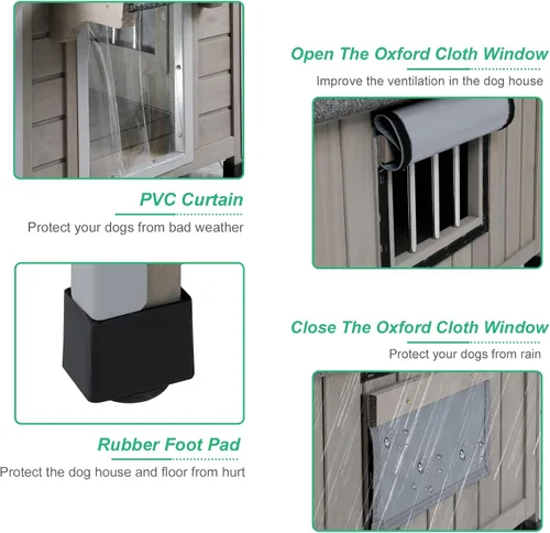 Vista 4 de PetsCosset Casa para perros al aire libre de 30.5 pulgadas de largo con techo de asfalto impermeable para perros pequeños a medianos, perrera grande