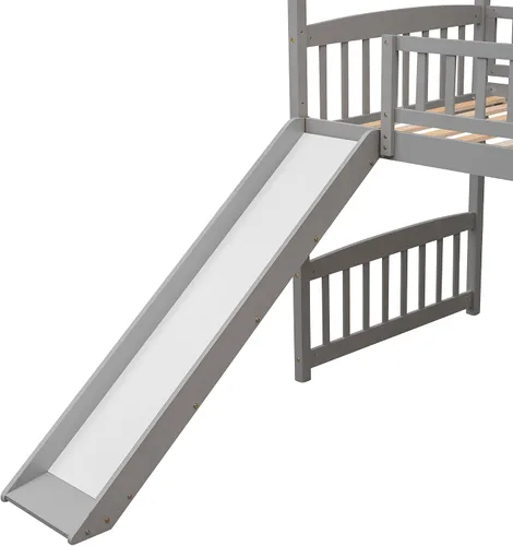 Vista 9 de Harper & Bright Designs Cama tipo loft con tobogán, marco de cama de madera maciza tamaño individual con escalera para niños, adolescentes, niñas