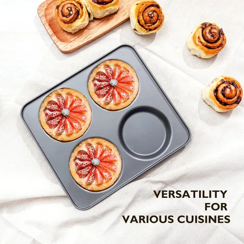 Vista 5 de HONGBAKE Juego de 2 Moldes Grandes para Parte Superior de Magdalenas, Molde Antiadherente de 4 Cavidades para Panecillos de Hamburguesa, Molde Jumbo
