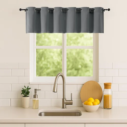 Vista 186 de Simplebrand Juego de 2 paneles de cenefa aguamarina para ventana de cocina de 14 pulgadas de largo, cortinas de oscurecimiento de habitación