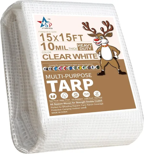 Vista 2 de STARPYNG -Lona transparente/blanca de 15 x 15 pies, lona de malla transparente resistente, lona impermeable, resistente a los rayos UV, invernadero