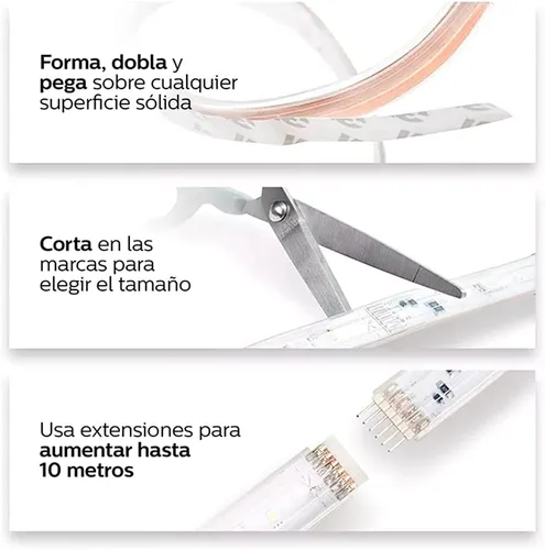 Vista 9 de Philips 800268 Hue LightStrip Plus - Extensión de luz LED inteligente regulable (compatible con Yaxa Alexa, Apple HomeKit y Google Assistant)