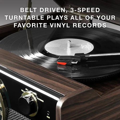 Vista 2 de Victrola Metropolitan - Reproductor de discos Bluetooth 4 en 1 y centro multimedia - Tocadiscos de 3 velocidades accionado por correa con altavoces