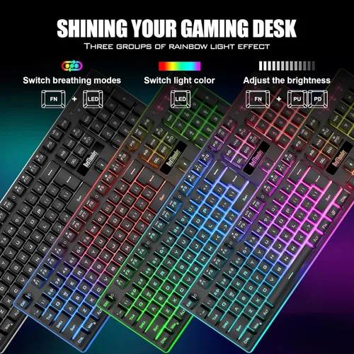 Vista 4 de RedThunder K10 - Combo de teclado y mouse inalámbricos para juegos, batería recargable con retroiluminación LED de 3800 mAh, teclado antighosting