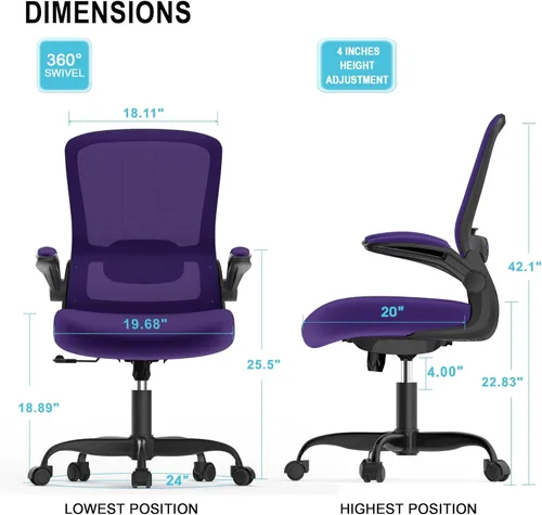 Vista 2 de Silla de oficina Mimoglad, silla de escritorio ergonómica con soporte lumbar ajustable, silla de computadora de malla de respaldo alto