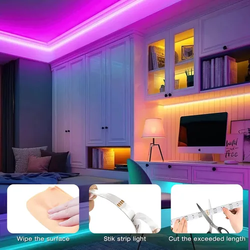 Vista 6 de hyrion Tira de luces LED de 100 pies, tira de luces LED SMD 2835 ultra larga con control remoto de 44 teclas, cinta de iluminación RGB regulable