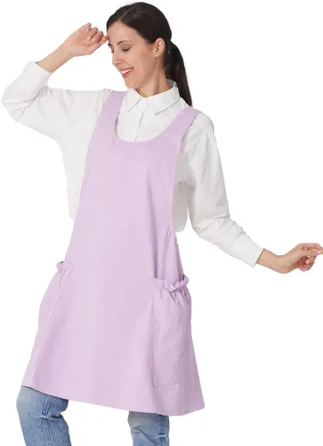 Vista 37 de APRONNER Delantales ajustables con espalda cruzada para mujer con bolsillos de algodón y lino para cocinar y hornear