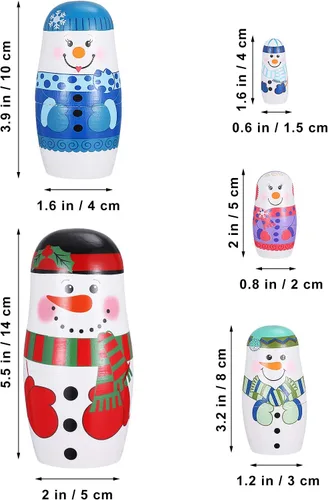 Vista 5 de Muñecos de nieve de madera para anidar 5 capas Matryoshka ruso juguete apilable Navidad decoración del hogar niños 2.55 pulgadas