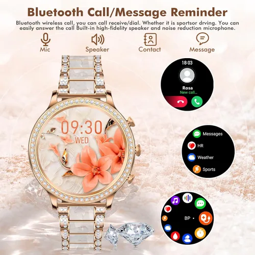 Vista 2 de ZKCREATION Reloj inteligente para mujer con respuestahacer llamadas, reloj inteligente Bluetooth para teléfonos Android e iOS, reloj de presión