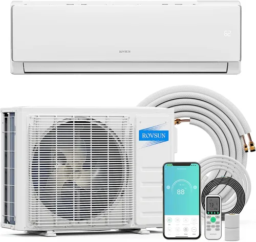 ROVSUN - Aire acondicionado Mini Split con Wifi y sistema de calefacción, 11500 BTU, 17 SEER2, 115V, inversor, sin conductos, unidad de pared con