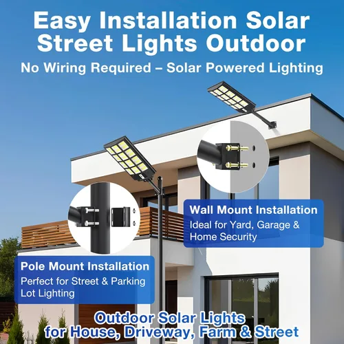 Vista 7 de OKPRO Luces solares impermeables para exteriores, luz de calle solar de 8000 W con sensor de movimiento, luces de inundación de seguridad de 7000 K