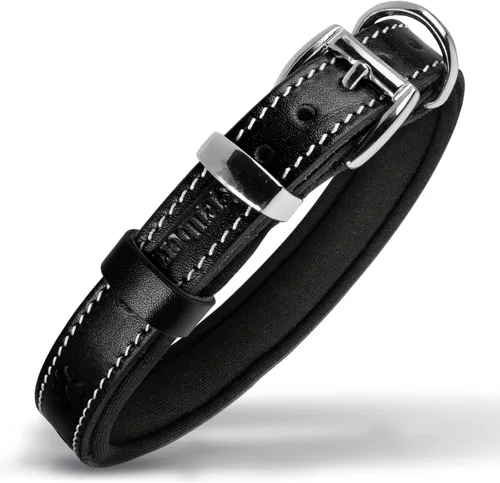 Filbert Collar de cuero para perro, collar de cuero genuino para perros pequeños, estampado de patas en relieve con hebilla, grano completo curtido