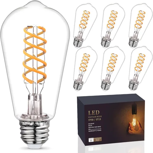 Vista 10 de Paquete de 4 bombillas LED Edison, equivalentes a 60W, regulables, bombillas vintage ST58, base media E26, 6W, 600 lm, 2700K, CRI de 80+, bombilla