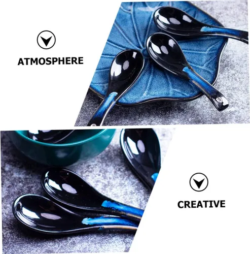 Vista 5 de Luxshiny Cucharas de cerámica para horno, cucharas japonesas, fideos asiáticos, ramen, cucharas de sopa asiática, cuchara japonesa, cuchara de cena