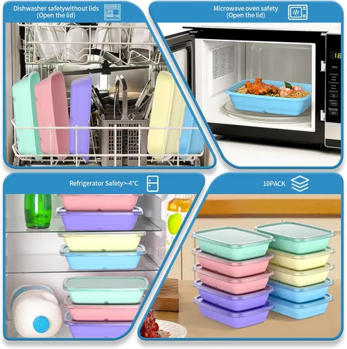 Vista 6 de Lonchera Bento, paquete de 10 loncheras para adultos, contenedor de preparación de comidas, recipientes de aperitivos, lonchera de 4 compartimentos