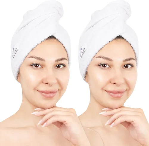 Vista 26 de American Soft Linen Toallas de pelo 100 % algodón para mujer, gorro de toalla de pelo, turbante de algodón para cabello largo y rizado Beige