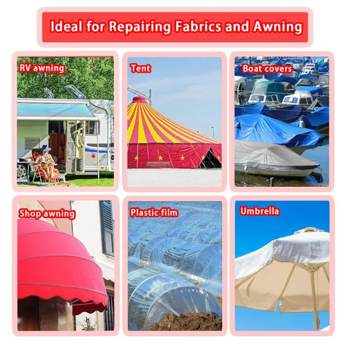 Vista 4 de Birllaid Cinta de reparación de toldo RV de 39 pies para carpa, cubiertas de barcos, cinta de reparación de vela, impermeable, resistente