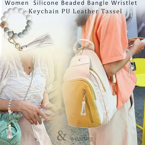 Vista 6 de BIHRTC - Pulserallavero para enganchar las llaves del auto, brazalete con cuentas de silicona para mujer