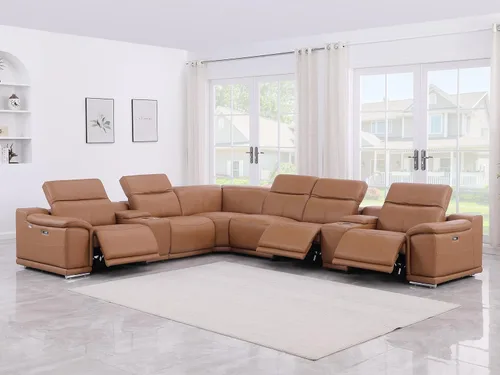 Vista 354 de BlackJack Furniture Venice - Sofá modular de cuero italiano de grano superior de 5 piezas con 3 reclinables eléctricos, reposacabezas ajustable