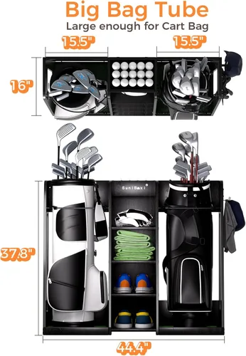 Vista 2 de SuniBoxi Wooden Golf Storage Organizer for Garage, Premium Golf Bag Holder Rack for Golfing Accessories, for Golfers,Husband, Dad