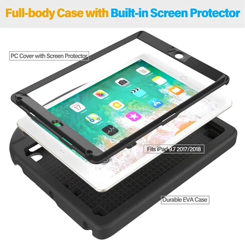 Vista 5 de SUPLIK Funda para niños para iPad 5ª/6ª Generación (9.7 pulgadas, 2017/2018), iPad Air 2/1 & Pro 9.7 con protector de pantalla, cubierta protectora