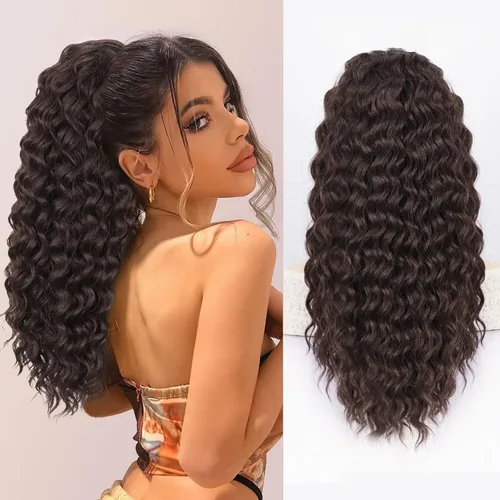 Vista 17 de QGZ Extensión de cola de caballo rizada, cola de caballo con cordón para mujeres negras, pelo corto sintético de 10 pulgadas, dos estilos en uno