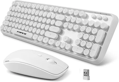 Vista 13 de FOPETT Juego de teclado y mouse inalámbricos de 2.4 GHz con botón de interruptor, teclado de tamaño completo, compatible