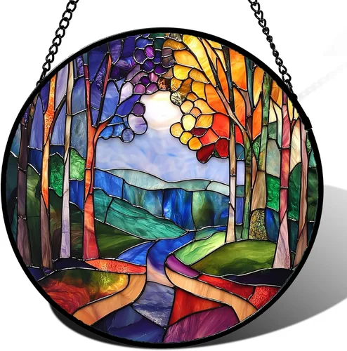 Vista 9 de DASTOLL Juego de 4 piezas para colgar vidrieras con temática de insectos rosa y verde de 6.3 pulgadas, diseño de mariposa, atrapasoles, puerta