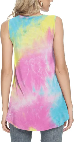 Vista 3 de CATHY - Camiseta sin mangas de verano para mujer, estilo casual, plisada, holgada, cómoda