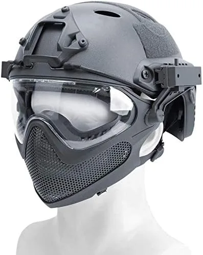 Vista 3 de PJ - Casco táctico rápido, casco protector de piloto, casco de paintball Airsoft con máscara extraíble y gafas