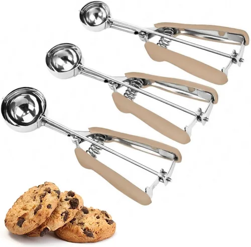 Vista 10 de Juego de 3 cucharas para galletas, 3 cucharas para helado, cucharas de galletas para hornear, de acero inoxidable 18/8 para hornear, cuchara
