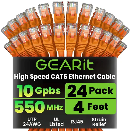 Vista 19 de GEARit Paquete de 24 cables Ethernet Cat6 de 0.5 pies Cable de conexión de red RJ45, conectores chapados en oro sin enganches de 10 Gbps, cable