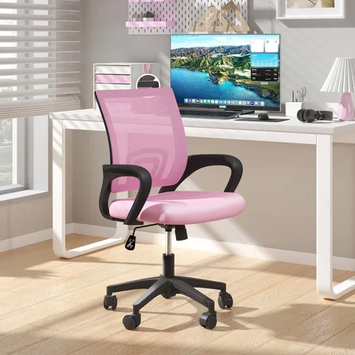 Vista 2 de OS MOTOR Sillas de oficina en casa, sillas de escritorio ergonómicas de malla con respaldo medio con soporte lumbar, diseño giratorio ajustable