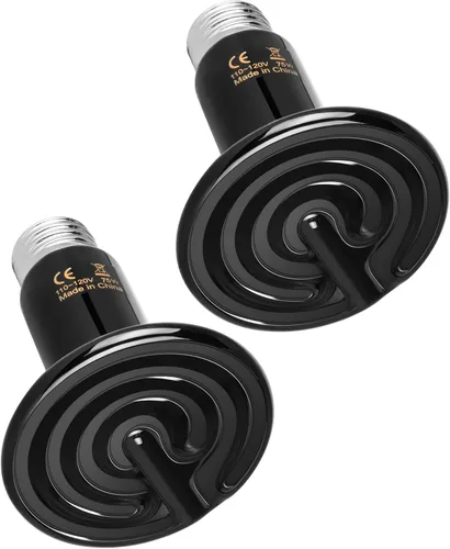 HealSmart - Lámpara de calor para reptiles de 75 W, paquete de 2 unidades, emisor de calor de cerámica, sin emisión de luz, bombillas de calor para