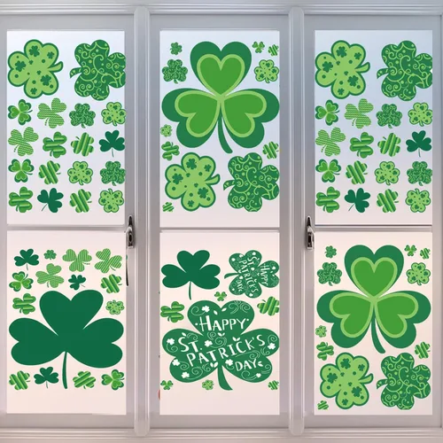 Vista 7 de 160 calcomanías reutilizables para ventana del día de San Patricio, calcomanías de trébol para decoraciones navideñas, decoraciones estáticas